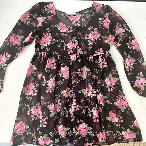Contempo Casual 90s Floral Sheer Babydoll Fairy Whimsygoth Grunge L/S MEDIUM - Picture 8 of 11